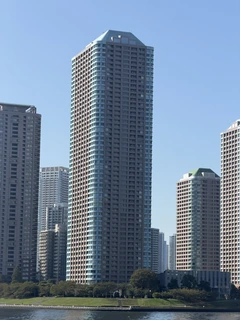 中央の高い棟（隅田川の対岸から）